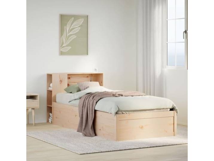 Massives Kiefernholz Stabil Platzsparend Bettgestell Braun 75x190 cm Massivholzbett ohne Matratze 75x190 cm Kiefernholz Bettgestell mit Kopfteil Stauraum Lattenrost Stabil Schlafzimmer Möbel