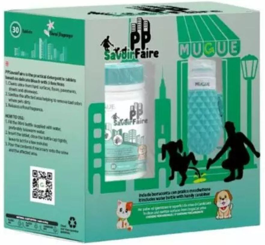 Mugue Kit Detergente in Pastiglie con Bottiglietta per Pulizia Pipi di Cani e Gatti PPSavoirFaire