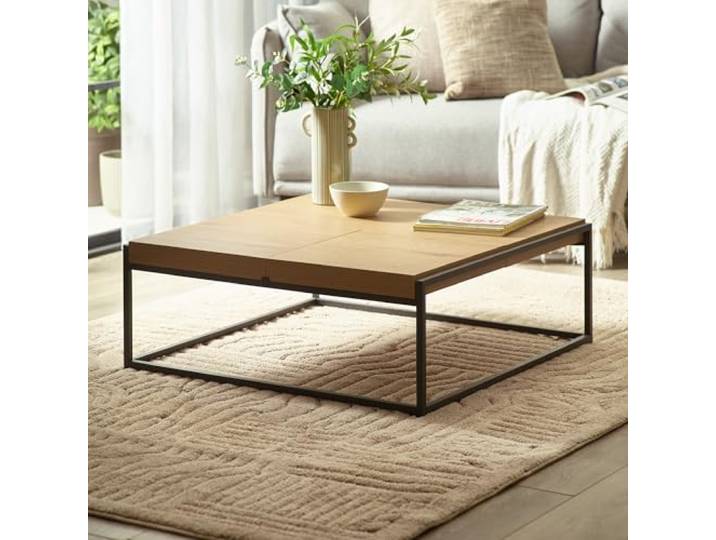 Julian Bowen Ezra Tablett Couchtisch – Wohnzimmertisch aus Holz mit 4 abnehmbaren Tabletts & schwarzen Metallbeinen, quadratisch, modernes Industrie-Design, 83 cm