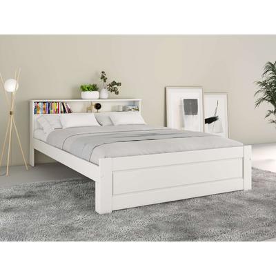 Massivholzbett OTTO HOME "FLAVION, TOPSELLER Jugendbett, FSC zertifizierte massive Kiefer", weiß, weiß, weiß, B:145cm H:77,6cm L:217,3cm, Betten, Massivholzbett, Qualitätsprodukt, Regal, Kassettenoptik, Schublade optional