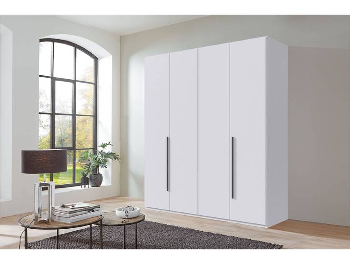 Drehtürenschrank London 180cm Weiß/Weiß Basic Schwarz