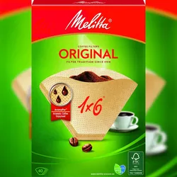 Melitta Original Filtertüten, Aroma 1 x 6, Faltschachtel, naturbraun, 40 Stück