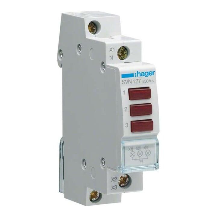 Hager LED-Leuchtmelder 3fach rot,230VAC SVN127)