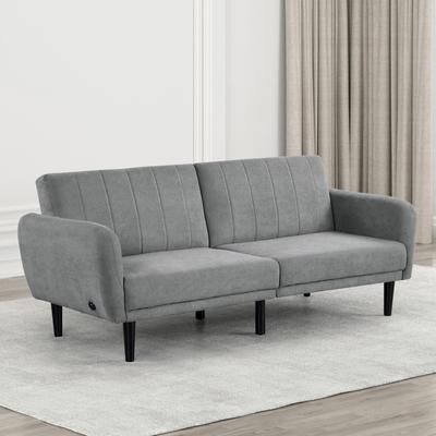 Furniture of America Raliles Modern Split Back Channel Fabric Futon Sofa with USB Ports