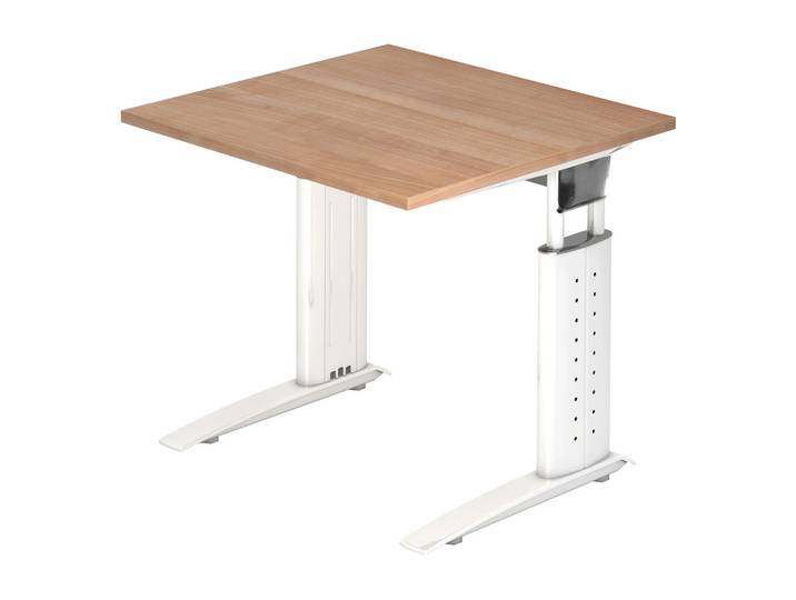 UNDA 8 W Schreibtisch 80 x 80 höhenverstellbar Nussbaum/Weiß