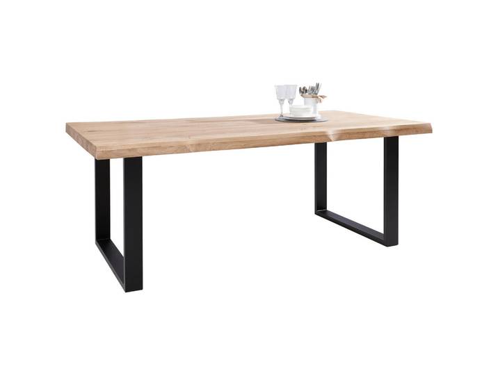 Landscape Esstisch, Wildeiche, Schwarz, Holz, Wildeiche, massiv, 100x75x220 cm, Esszimmer, Tische, Esstische, Baumkantentische