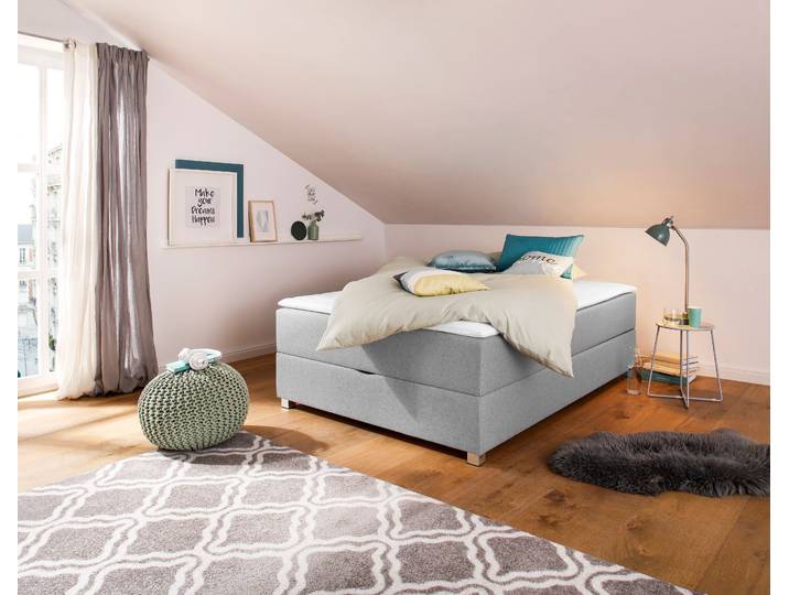 Boxbett, 140x200 cm, Struktur Fein, Hellgrau, Bettkasten, Modern, Inosign