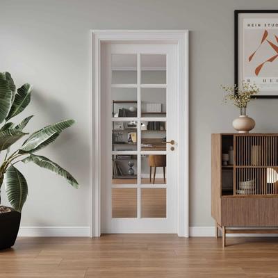 OHTOMO 10-Lite Clear Glass Slab Interior Doors Solid Wood White Pre-Finished
