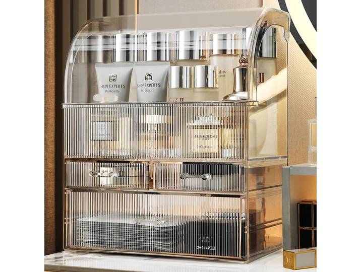 Grand tiroir organisateur 30x17.5x36cm, boîte en acrylique transparent avec couvercle de capacité d'affichage de parfum et de cosmétiques, boîte de rangement de cosmétiques