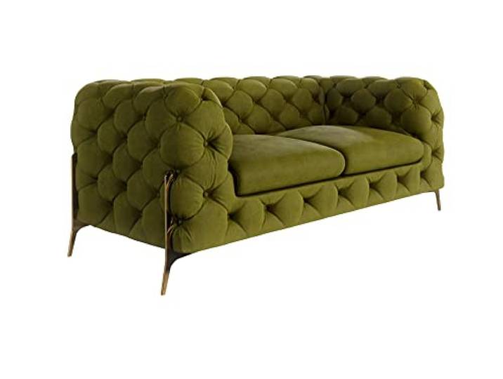 S-Style Möbel Milton Chesterfield Sofa 2-Sitzer 2er Couch Wohnzimmer Möbel Freistehend mit Metallfüßen 185x100x73 cm Olivengrün