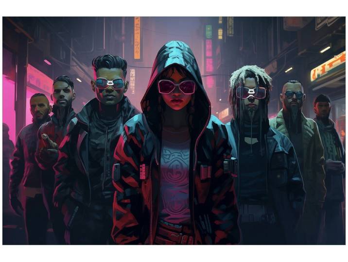 Wallario Küchenrückwand Cyberpunk Rebellen, (1-tlg)