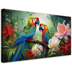 LEINWANDBILD Bunte tropische Dschungelpapageien 120x60cm