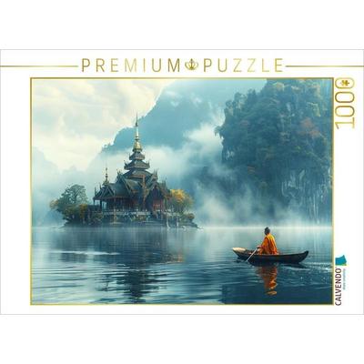 CALVENDO Puzzle Einsamer buddhistischer Tempel auf einem See am Morgen | 1000 Teile Lege-Größe 64x48cm Foto-Puzzle für glückliche Stunden