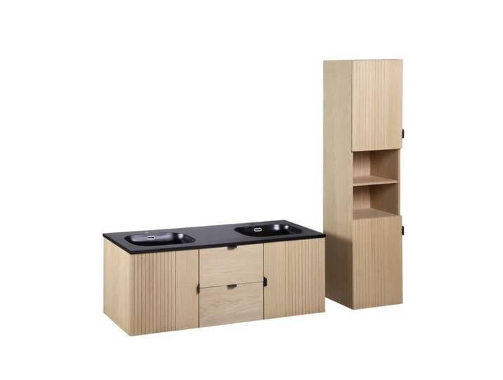 Meuble double vasque 140cm chêne STUDIO suspendu + colonne