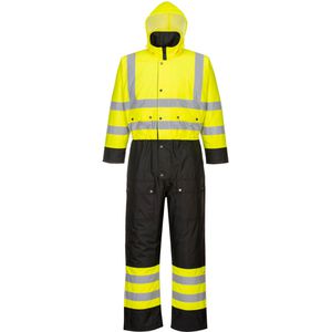 Portwest Arbeitsoverall Hi-Vis Kontrast S485, Winteroverall, gelb-schwarz, wasserdicht, gefüttert, Polyester, Gr. L (52/54)