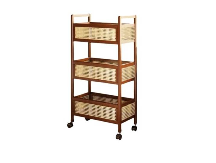 JFNKLFG 3-stöckiges Rollholz-Lagerregal Multifunktionaler Snackwagen-Organizer for das Schlafzimmer(Open)