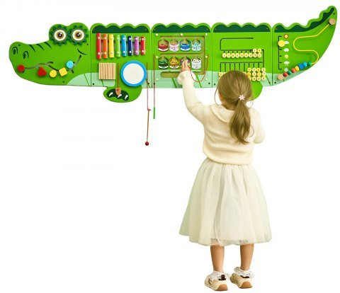 VEVOR 9-in-1 Montessori Busy Board, Houten Sensorisch Wandpaneel voor Motorische Ontwikkeling, Groen