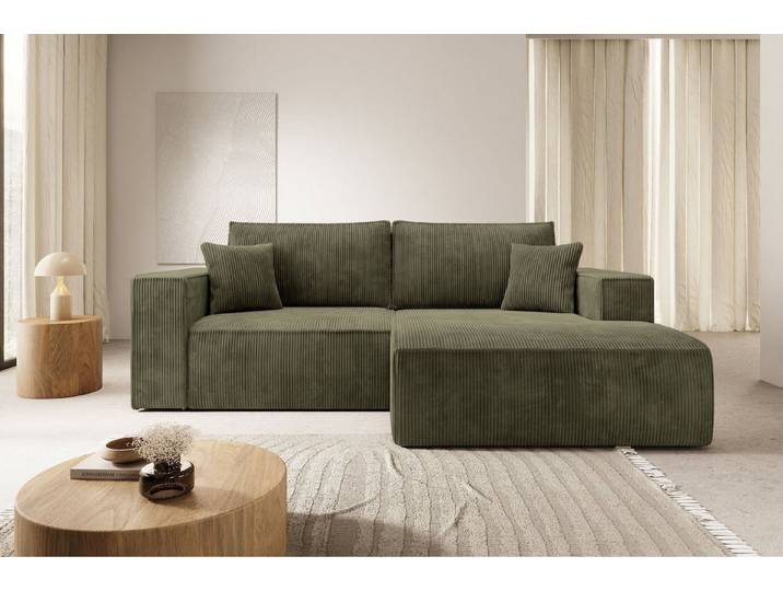 Selsey Ecksofa FARESE MINI, Ecksofa mit Schlaffunktion & Bettkasten, Cord tierfreundlich