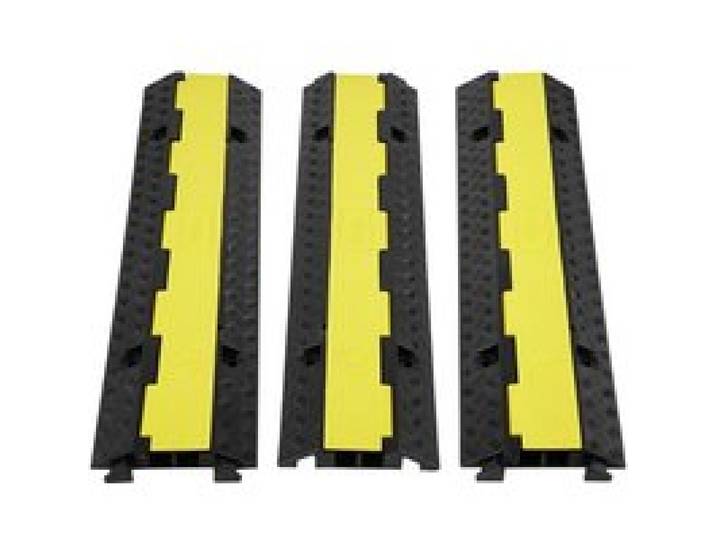 VEVOR Rampe de Protection Cable 3PCS 2 Canaux Passage de Cable au Sol Charge 5443 kg/Axe Caoutchouc PVC Passe Cable Ralentisseur Modulaire Rabattable Ruban Avertissement 15 m pour Intérieur Extérieur 98x24x4,5 cm