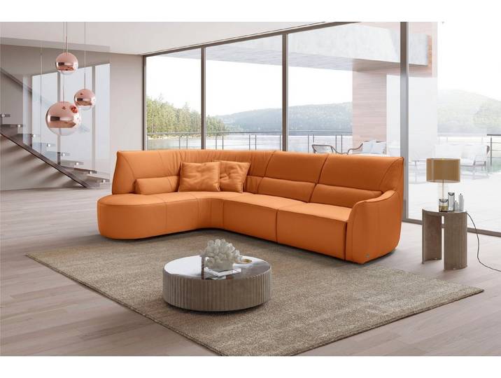 Egoitaliano Ecksofa Puffy, extravagant & edel, Retro Designsofa, hoher Sitzkomfort, L-Form, mit Ottomane, wahlweise mit und ohne elektrischer Relaxfunktion