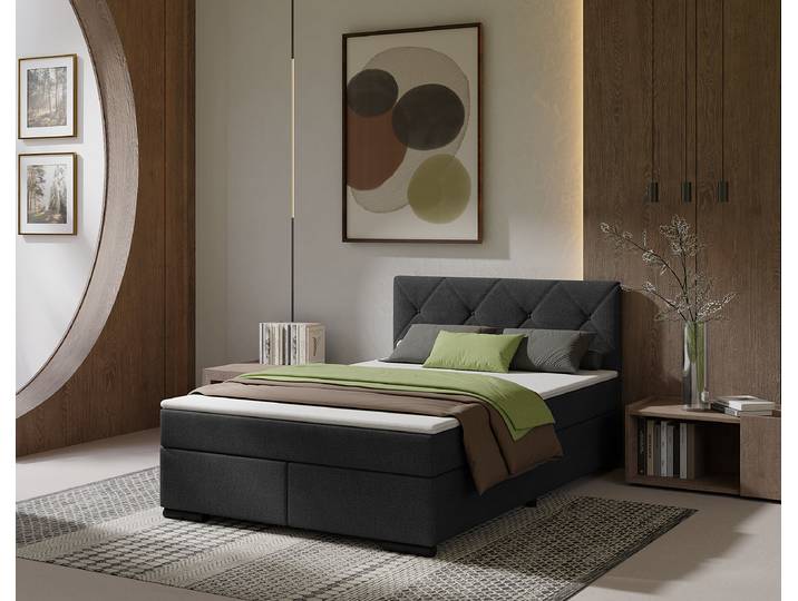 Boxspring-/Familienbett Rheem Typ C 140 x 220cm Webstoff Mavie Schwarz