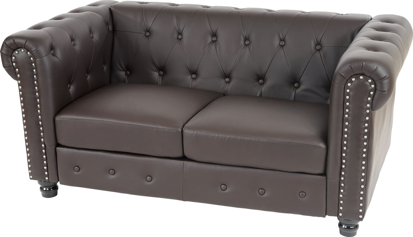Mendler Luxe 2-zits loungebank in Chesterfield-stijl met ronde poten, bruin