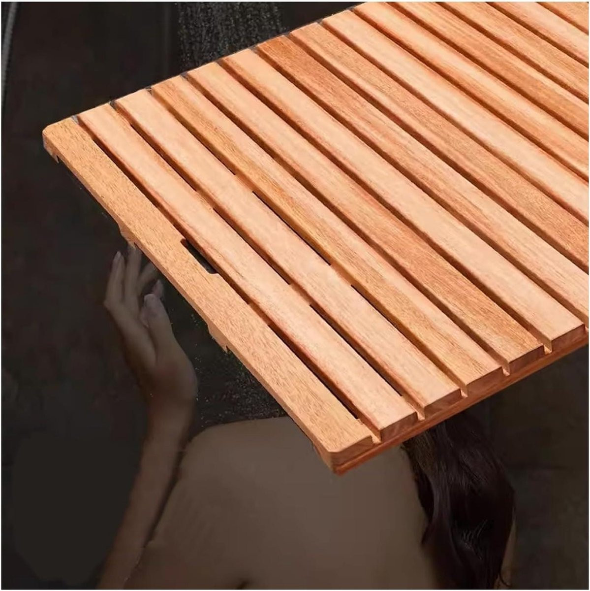 Natuurlijke houten badmat van bamboe met antislip design voor in de badkamer