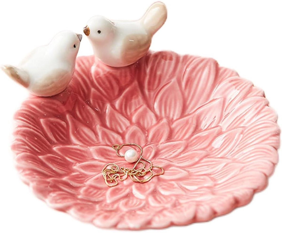 Keramische Sieraden Schotel Vogel Ringhouder - Roze - 7 x 5,5 cm