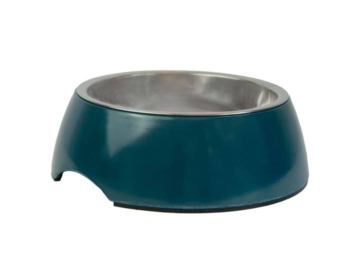 Fressnapf aus Edelstahl und Melamin, Futternapf mit Einsatz, silber, blau, Ø 14,7 cm
