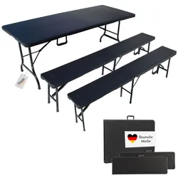 Lemodo Bierzeltgarnitur Set mit 2x Bierbank und 1x Buffettisch in Rattan Optik
