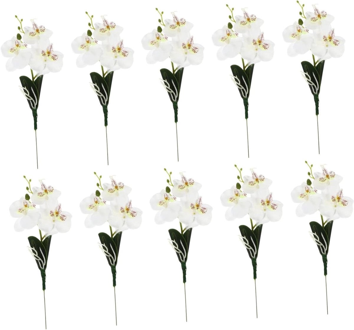 Set van 10 witte kunst orchideeën van zijden stof voor huisdecoratie