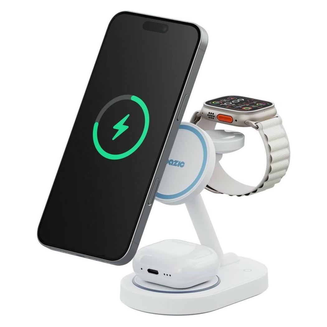 Energea Wireless Charger GoMag Station 2 3-in-1 Fast Charging MagSafe White (15 W) (68701300)
