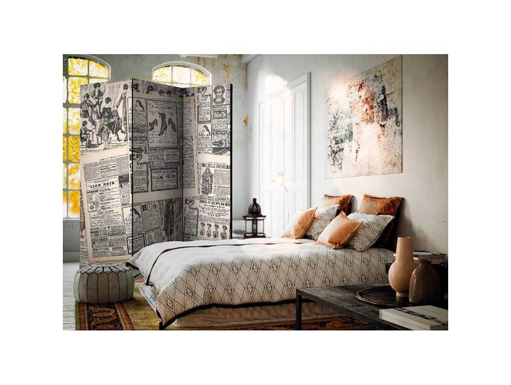 Paravent Vintage Newspapers Fleece Beige 135 x 172 x 3cm 3-teilig