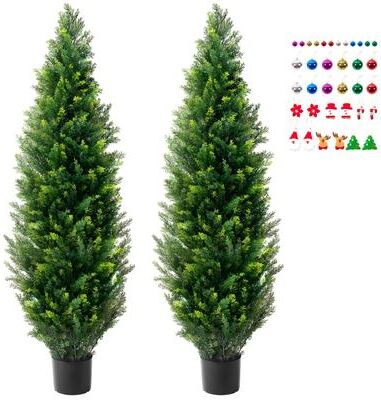 Kodotan sofa 2 Pack 5' Artificial Cedar Topiary Tree Faux Plant UV Decor In/Outdoor