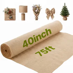 VEVOR Jute Stoff, Sackleinen-Stoffrolle, 50x50 hochdichte breite natürliche Sackleinen-Stoffrollen, 1016mmx22,86m, für Dekoration, Handwerk, Hochzeit, Gartenarbeit, Pflanzen- & Baumwinterabdeckung