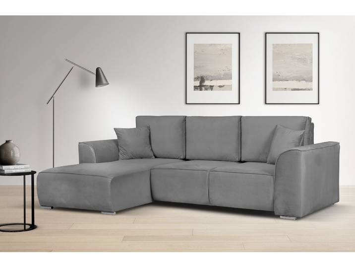 Ecksofa, 100% Polyester, Hellgrau 265×170 cm, Mit Bettkasten, Modern, Inosign