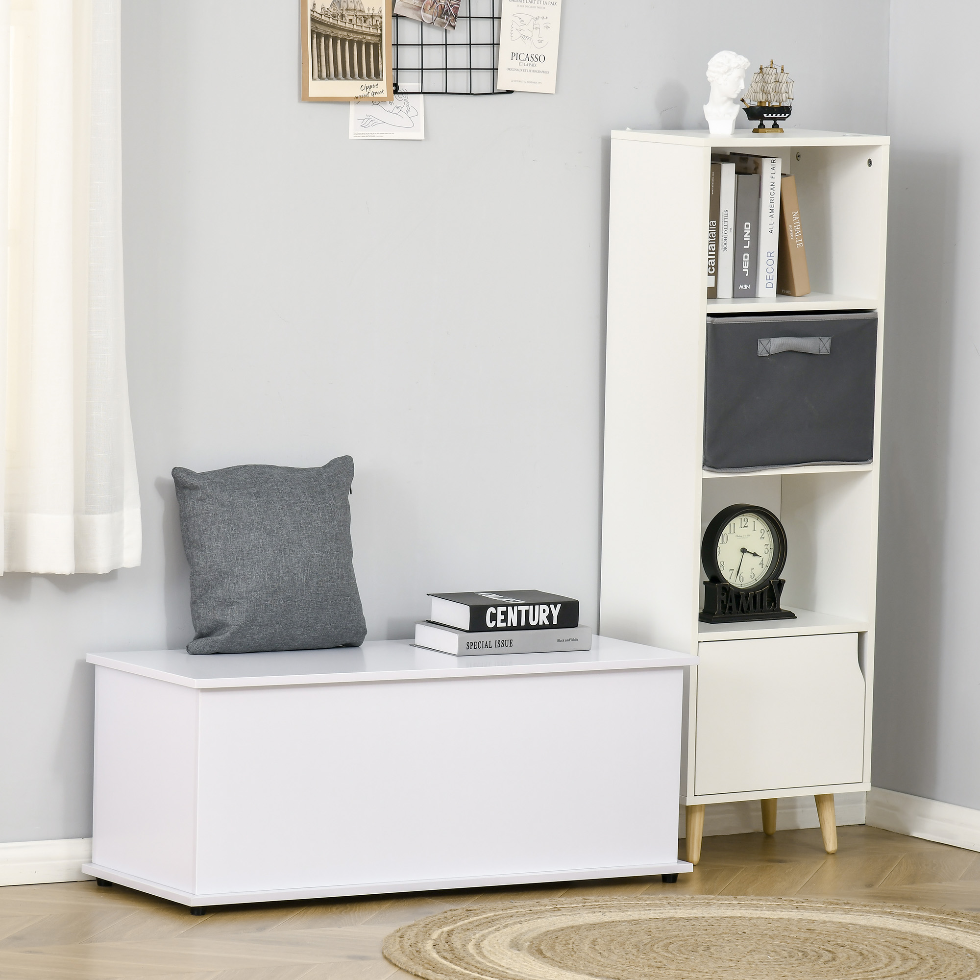 Homcom Panca Contenitore Multiuso in Legno Truciolare con Coperchio Apribile, per Camera e Ingresso, 100x40x40cm, Bianco Aosom