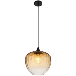 Pendelleuchte Esszimmerlampe Hängeleuchte Glas amber klar Rillen schwarz Küche