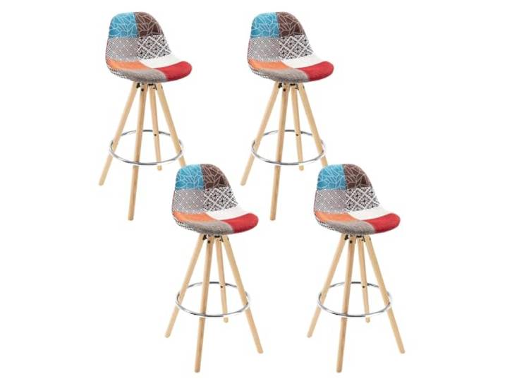 WOLTU Barhocker 4er Set, mit Lehne, Kunstleder+Holz, Patchwork Barstuhl mit Fußstütze, Design Stuhl 75cm, Küchenstuhl Holzgestell, Hocker für Küche Bar