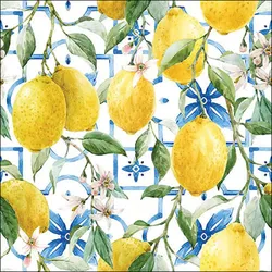 Ambiente 20 Servietten Papier 33x33cm 3-lagig - hochwertige Einweg Papierservietten Zitronen mediterran Fliesen Sommer Tischdeko Naturmotiv Gelb