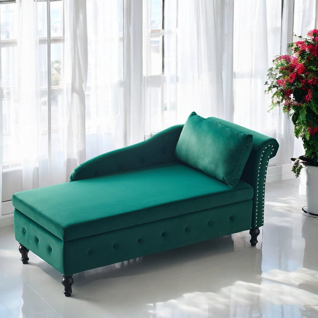 Rosdorf Park Balla Velvet Chaise Lounge Green 69cm H X 144cm W X 62cm L