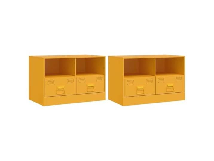 GKHPYURE TV-Schrank 2 Stück Senfgelb 67 x 39 x 44 cm Stahl 2 Schubladen, 2 Einlegeböden, Kapazität je 90 kg, TV 51-76 cm, einfache Reinigung
