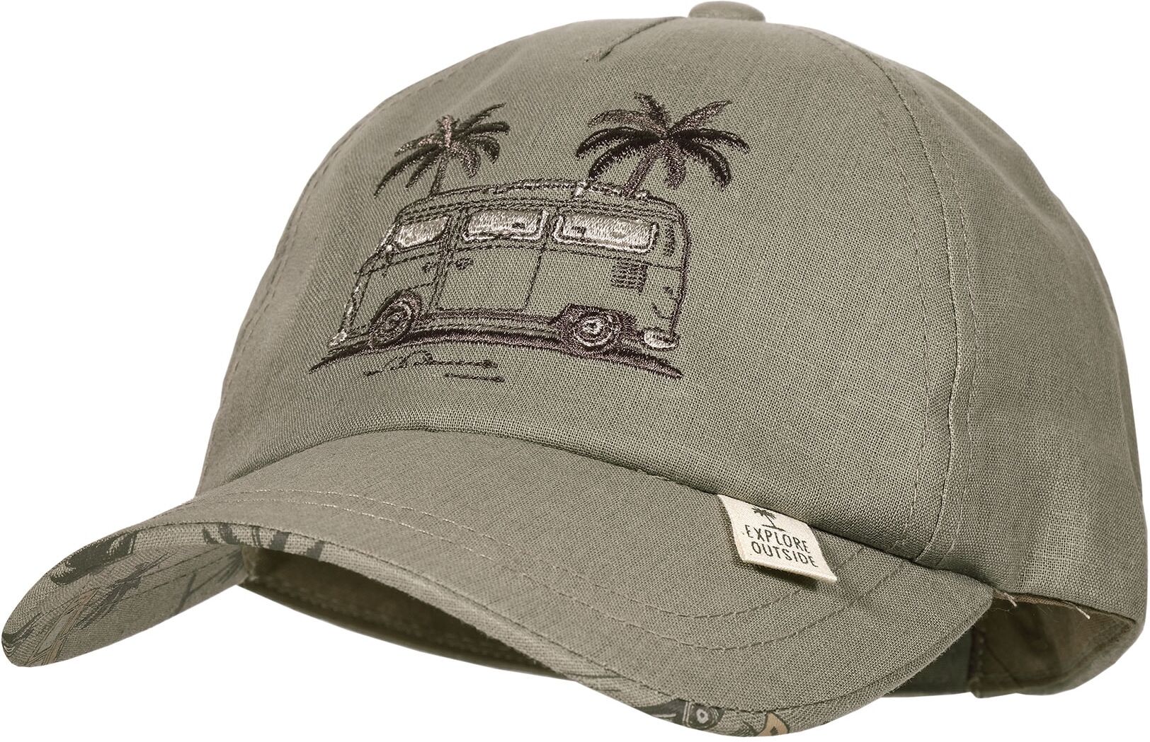 Baseball Cap MAXIMO, Jungen, Gr. 53/55, khaki, Web, Obermaterial: 55% Leinen, 45% Baumwolle, Caps Baseball Cap, Leinen-Mix, Camping-Motiv, Cap, Jungen khaki 53/55