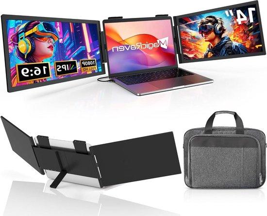 Tragbarer Monitor, Dual - Laptop-Bildschirmerweiterung - Steigert die Produktivität - 270 Grad schwenkbar - 14 Zoll - Schwarz