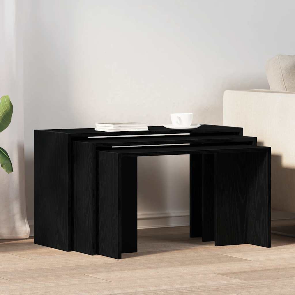 vidaXL Tables gigognes 3 pcs noir bois d'ingénierie