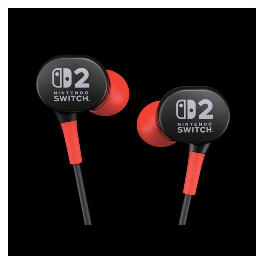 PowerA bedrade oordopjes voor Nintendo Switch 2 met microfoon, zwart/rood