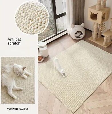 Uplift Picks Imitation Sisal Cat Scratching Mat Non Slip Cut To Size Pineapple Design off White 60 Cm X 90 Cm