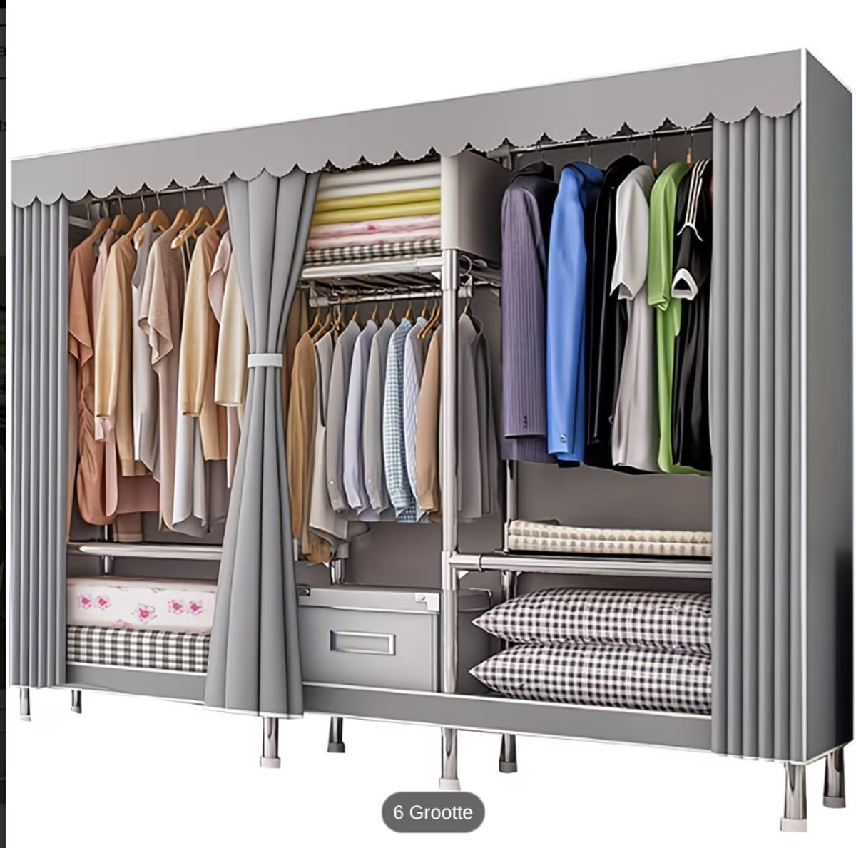 Freestanding kledingkast en kastorganizer voor de slaapkamer van metaal en textiel
