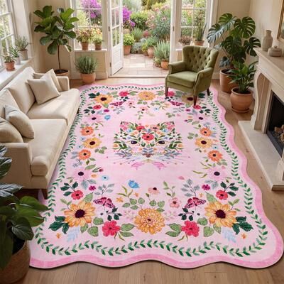 Garvee Scalloped Floral Cat Area Rug
