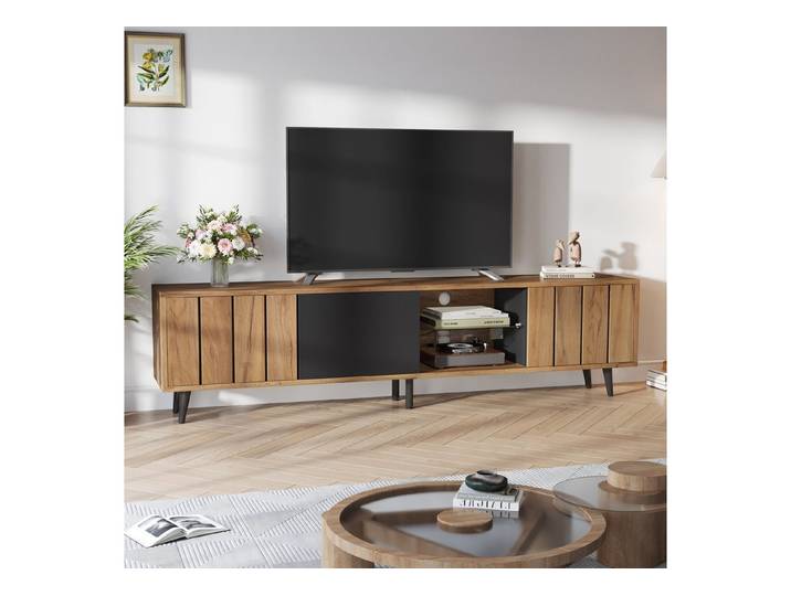 Odikalo TV-Schrank TV-Bank Lowboard Fernsehschrank Sideboard Schränken Natur Schwarz